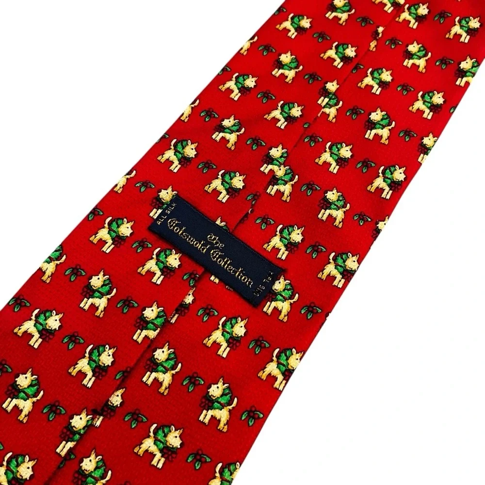 The Cotswold Collection Red Silk Christmas The Terrier Dog Novelty Print 4”